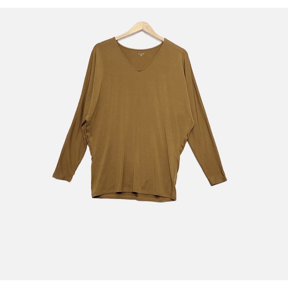 GARNET HILL Zuri Comfort Knit Top Size L V Neck Dolman Sleeve Brown Minimalist